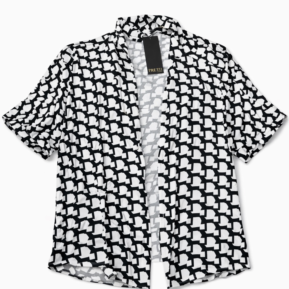 NWT Truth Black & Ivory Abstract Geo Print Button Down Blouse | XL